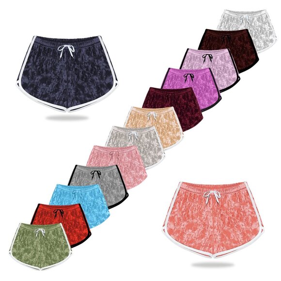 Women's Ultra-Soft Breathable Comfy Solid Velour Velvet Shorts with Drawstring - Picture 6 of 16